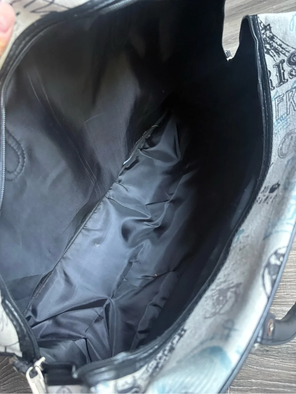 Paris Print Travel Weekender Bag in Light Gray and Black